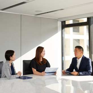 Group of 3 teammates in the Barings office.