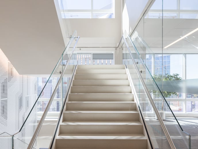 Interior stairwell of office space.