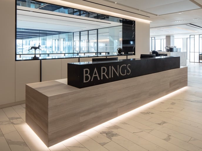 Photo of Barings office lobby in London.