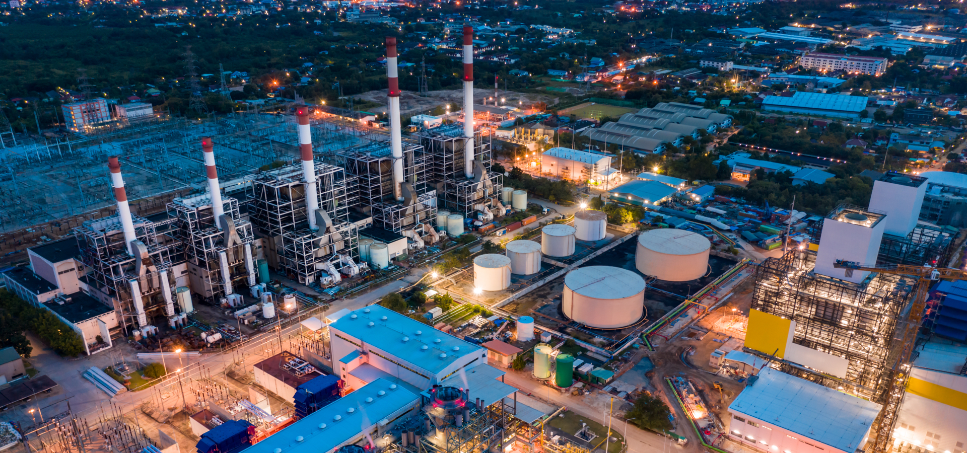 Aerial View of Electric plants generator from gas and oil.