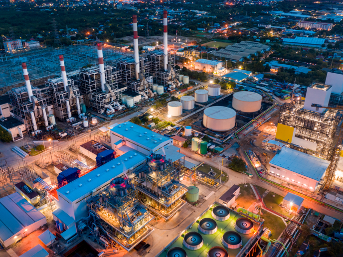 Aerial View of Electric plants generator from gas and oil.