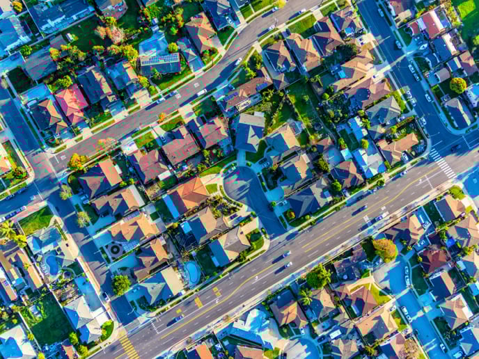 Aerial view of suburban neighborhoods.