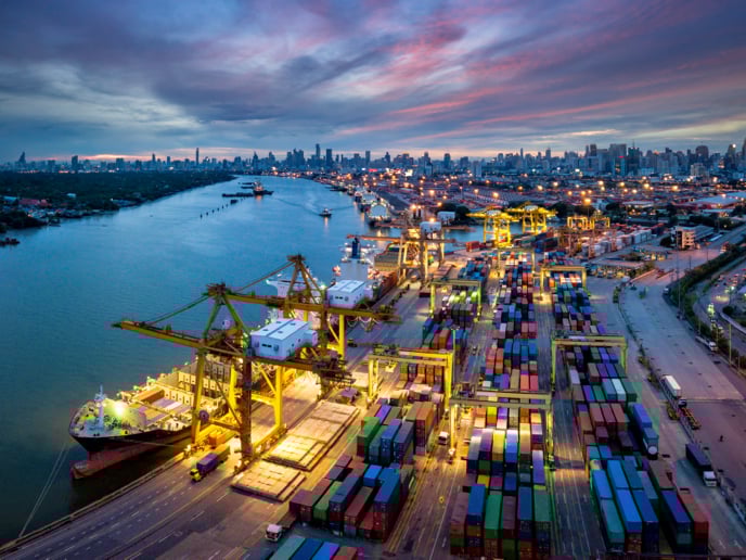 Aerial view of international port in Bangkok ,Thailand.