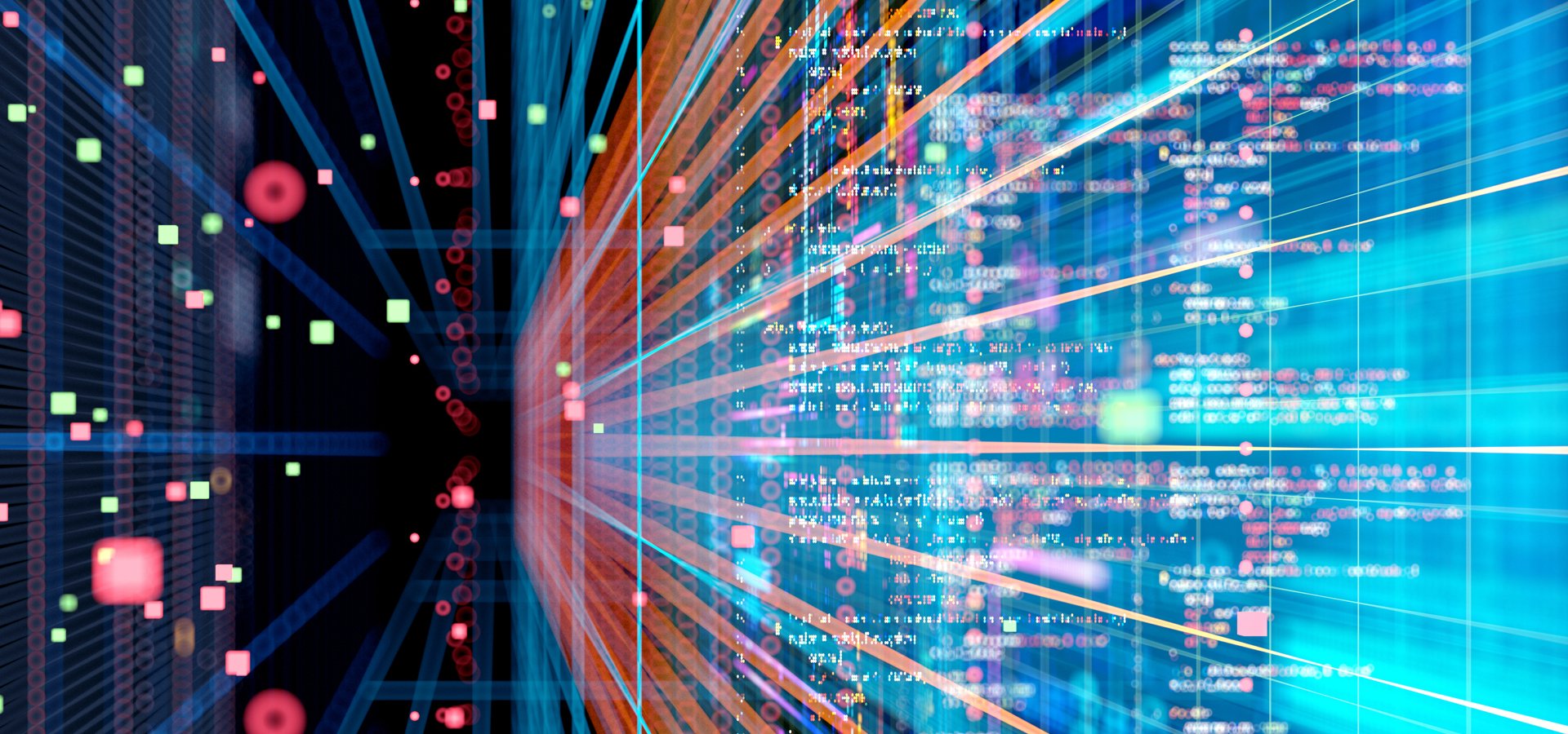 Abstract composition with blue lines and dots.