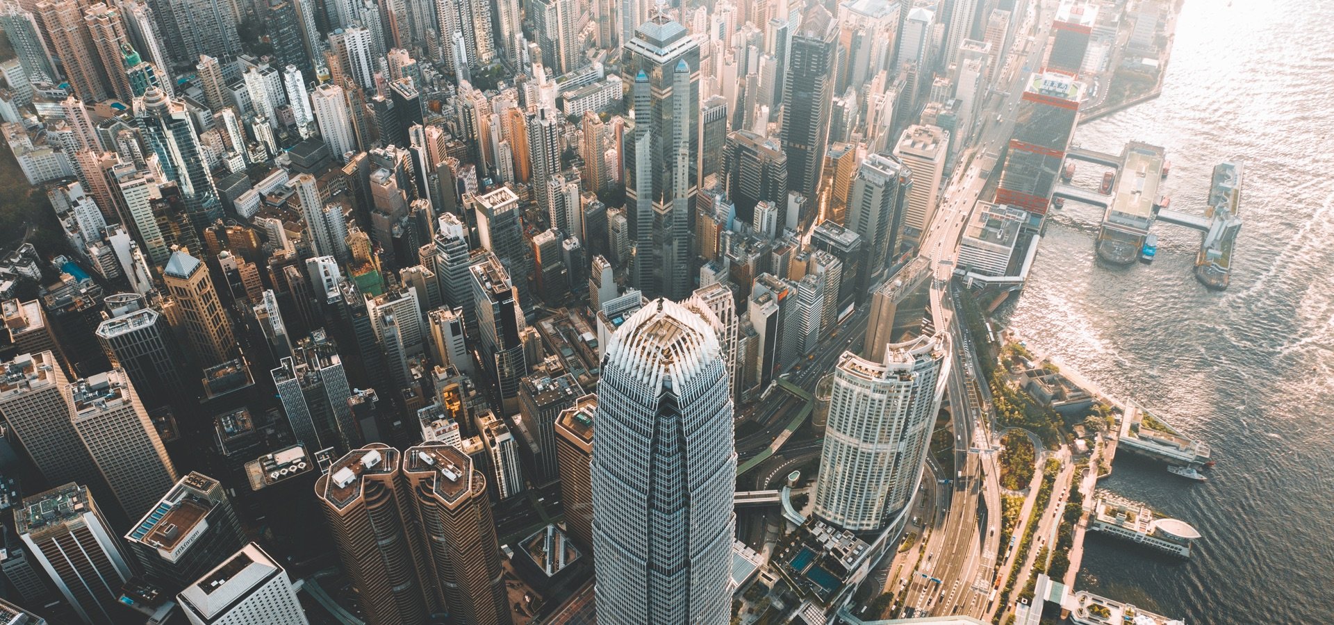 High angle view of Hong Kong, China.
