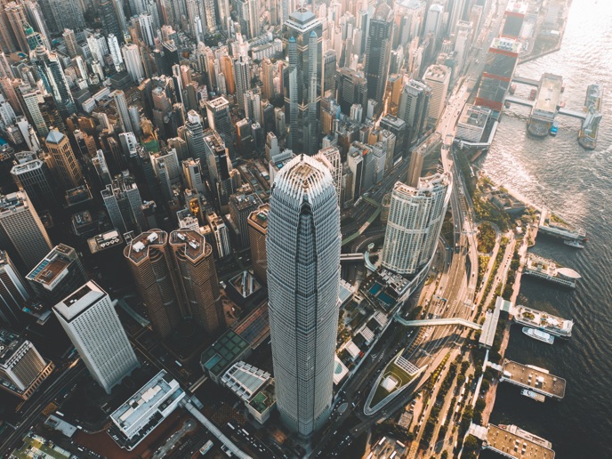 High angle view of Hong Kong, China.