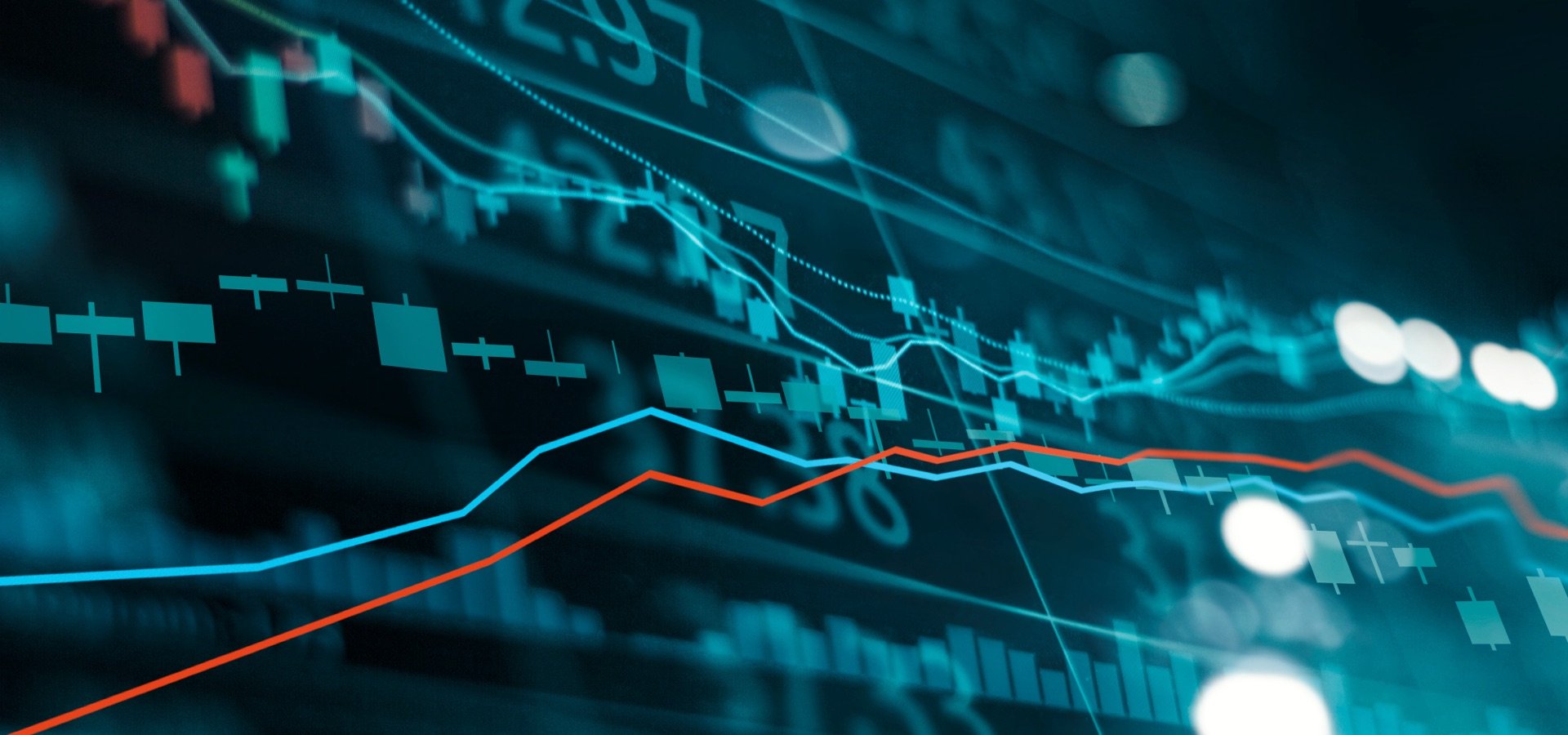 Abstract teal line charts on a black background 