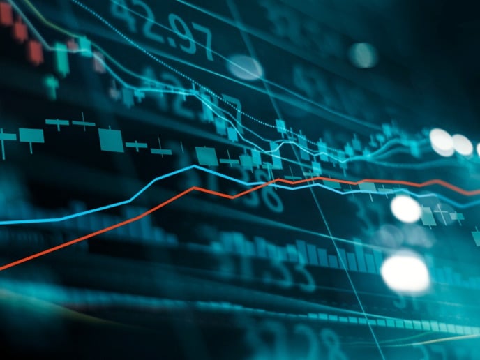 Abstract teal line charts on a black background 