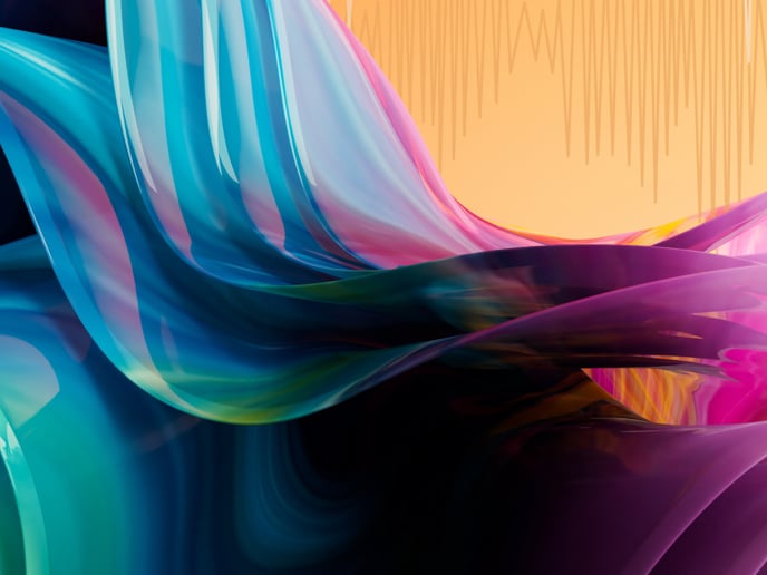 Abstract waves in blue and purple hues on a orange and yellow background.