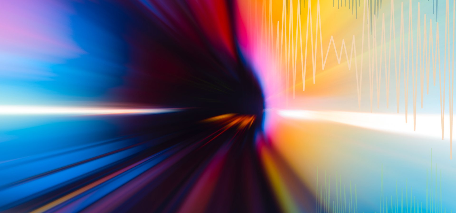 Abstract beams featuring red, green, blue and yellow colors.