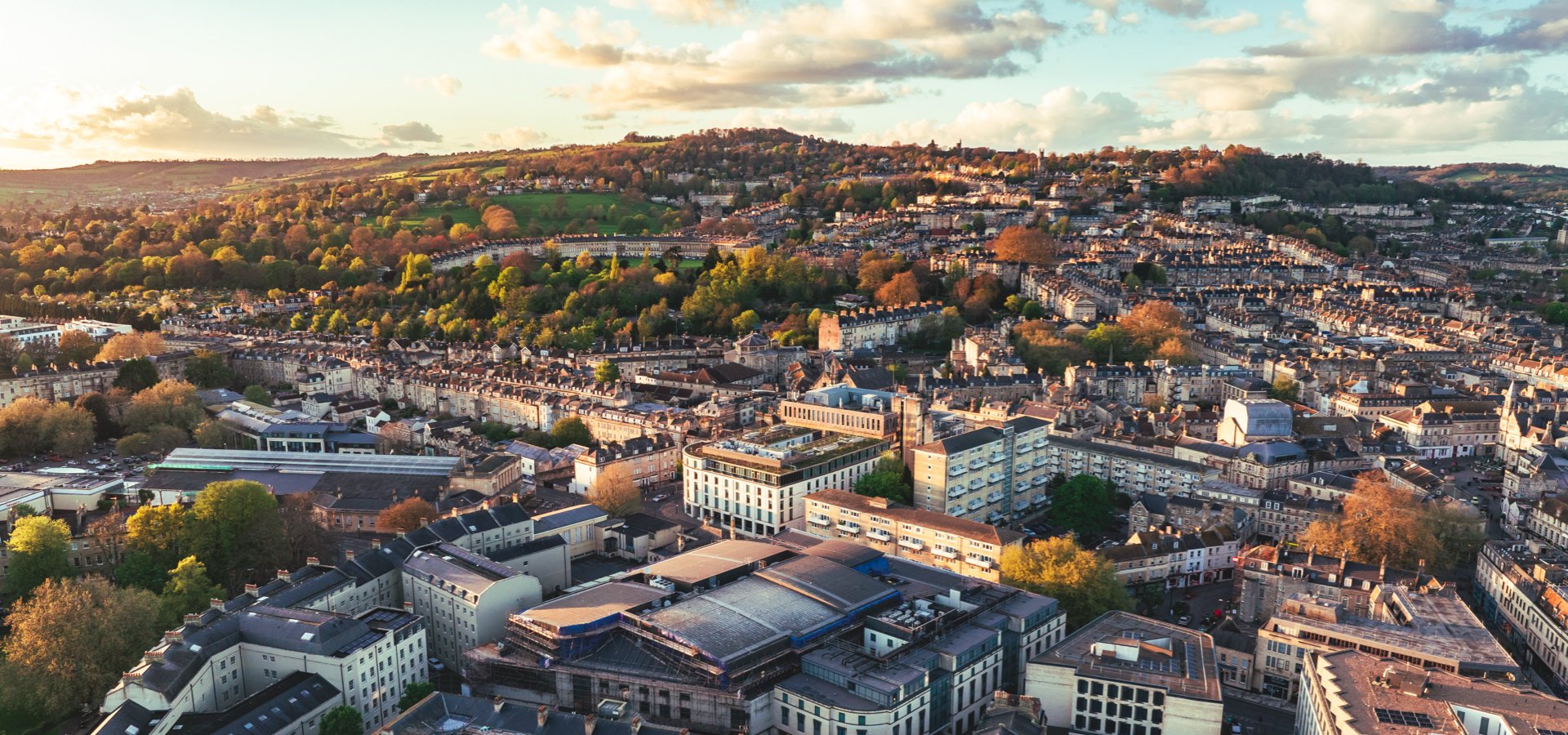 Aerial view of the houses in the city of Bath, United Kingdom.