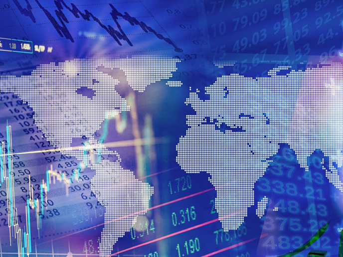 Global map overlaid with stock market charts and data, representing emerging markets equities.
