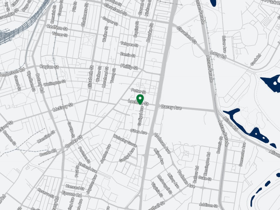 A map with a pin location for Lachlan Street.