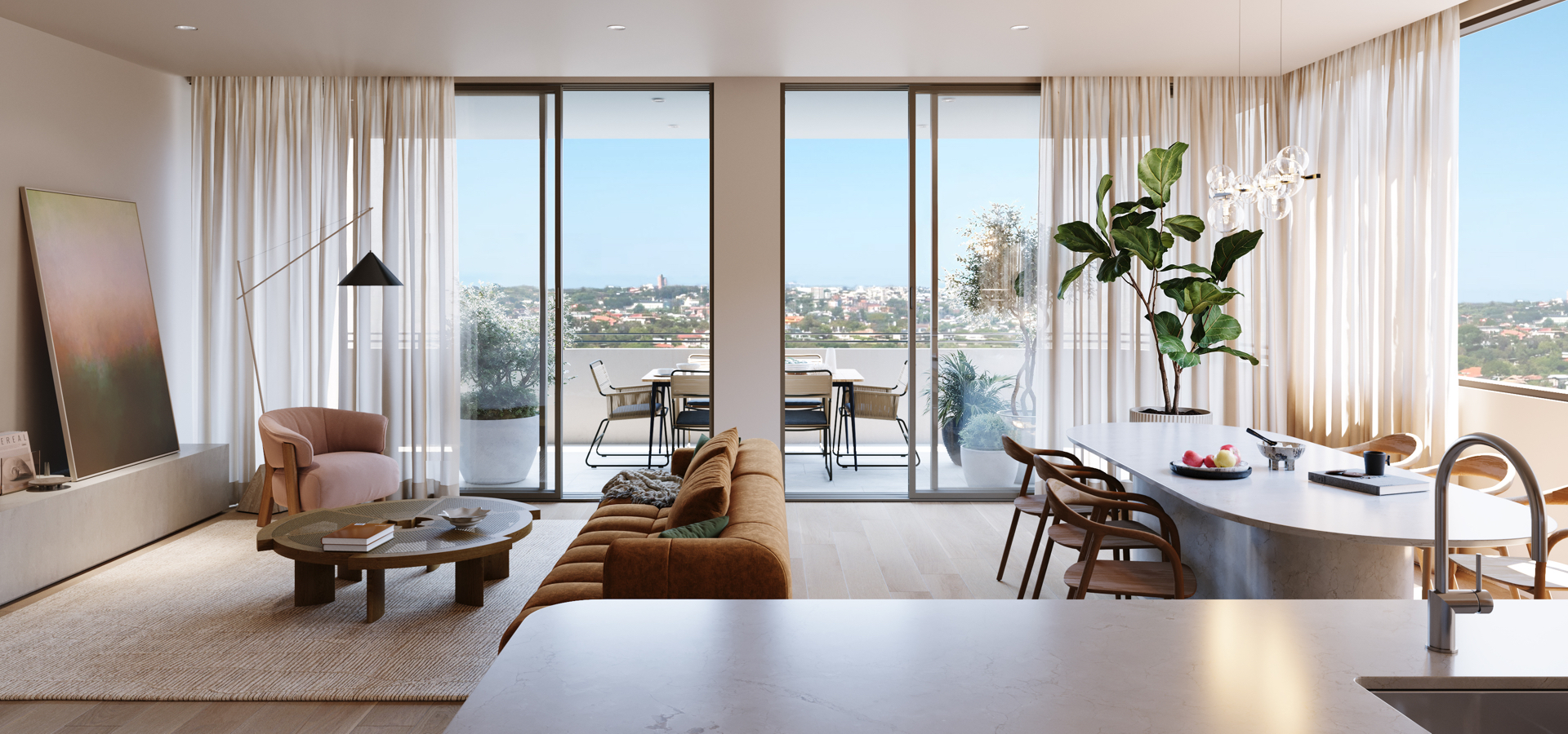 A living room with a couch, table and chairs.