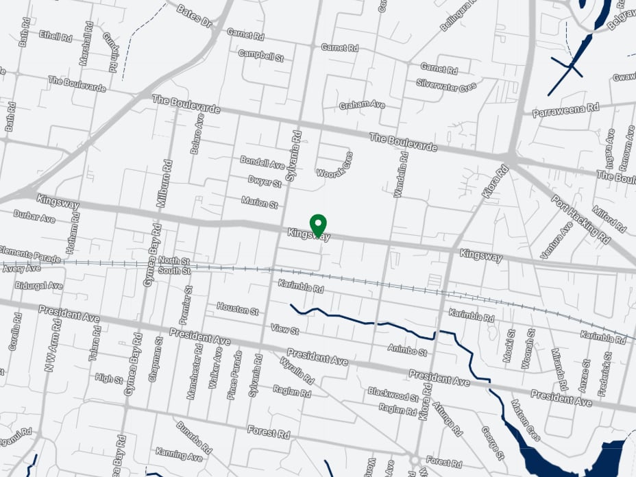 A map with a pin location for Meridian.