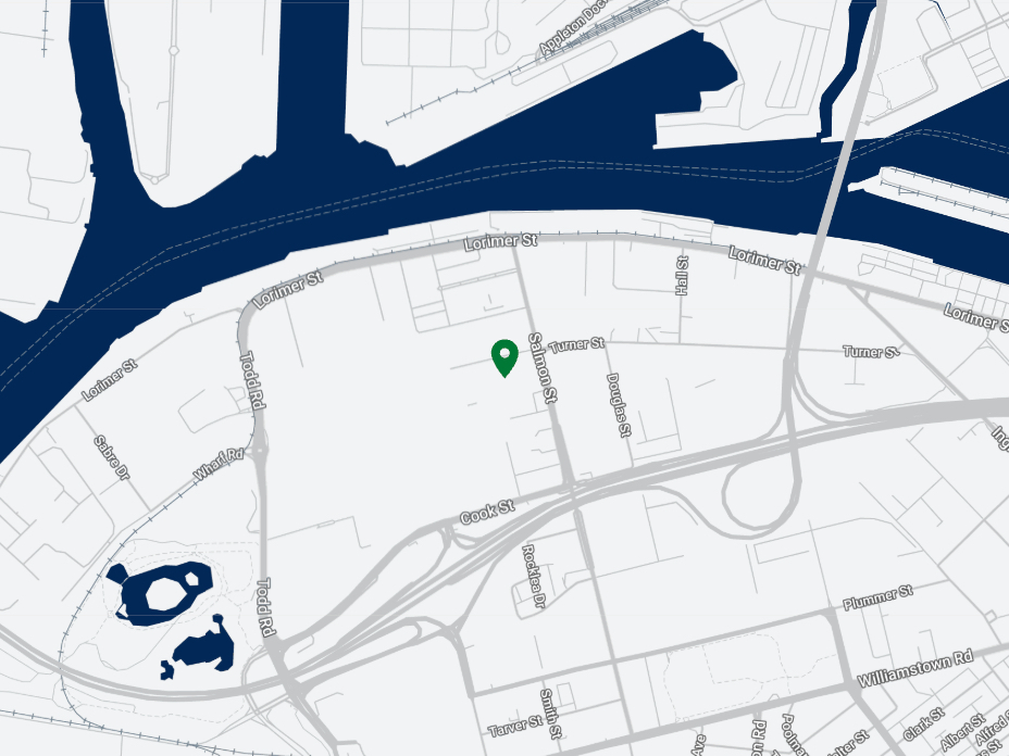 A map with a pin location for Salmon Street..
